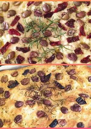 Φωτογραφία της συνταγής Focaccia με φρέσκα κρεμμυδάκια και ντοματίνια