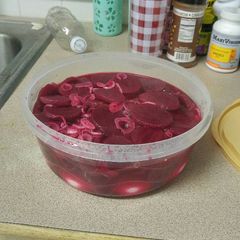 A picture of Red beet eggs.