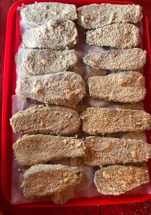 Una foto de Milanesa de berenjena para frizzar🍆🍆