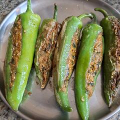 A picture of Stuffed bhavnagari chillies.