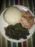 Ugali, fried amarantha and eggs