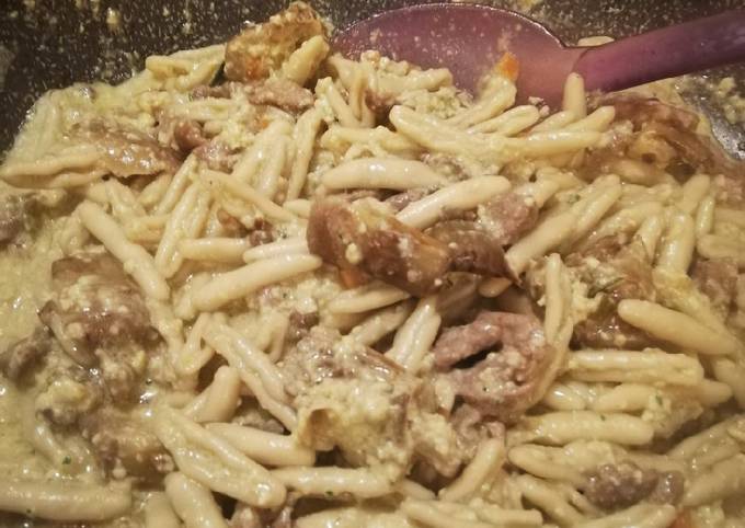 Carbonara rivisitata con carciofi e straccetti di vitello