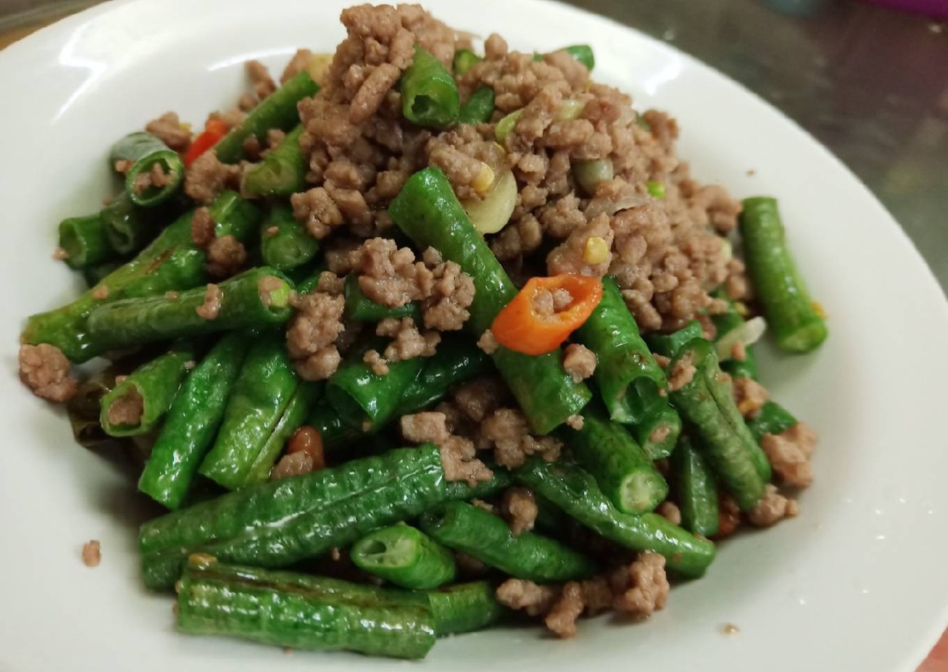 Tumis Kacang Panjang Daging Cincang