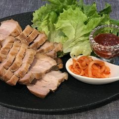 A picture of Bossam (Korean pork wrap).