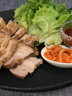 A picture of Bossam (Korean pork wrap).