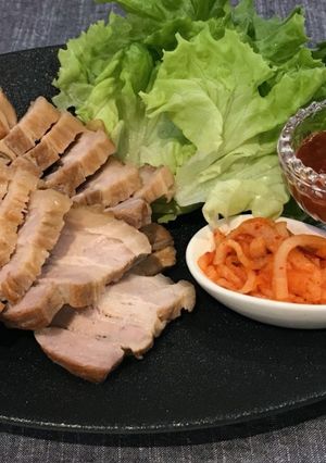 A picture of Bossam (Korean pork wrap).