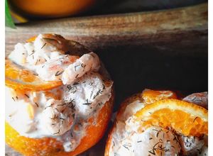Une photo de Clémentines farcies aux crevettes, fromage frais, citron et aneth