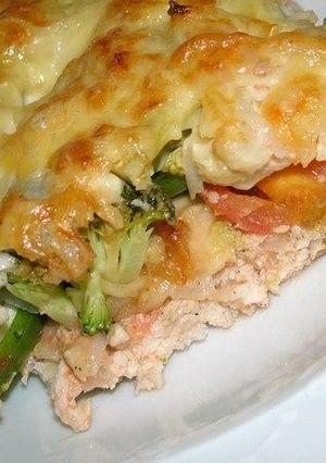 Фото Запеканка из овощей и куриного фарша.