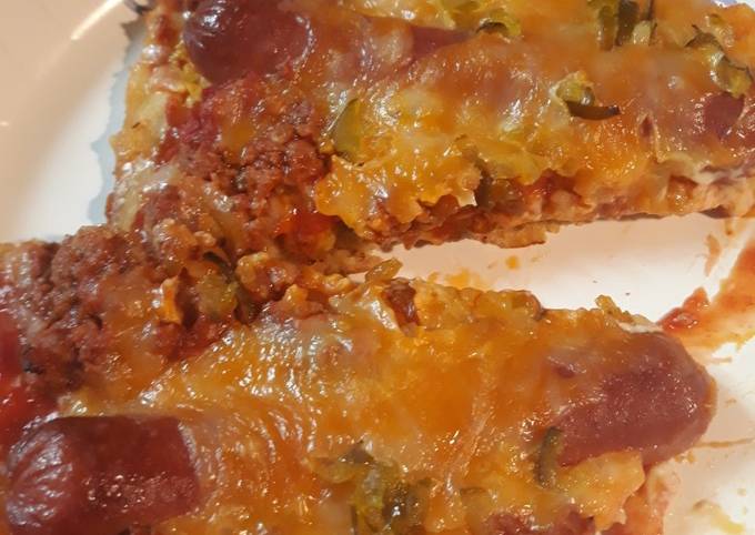 Recipe of Homemade Chili-CheeseDog Pizza