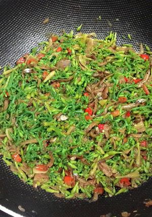 Foto resep Tumis bunga pepaya dengan teri dan udang kering