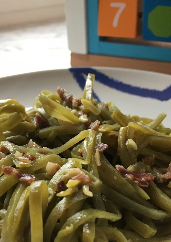Una foto de "Spaguetti" de judías verdes para niños