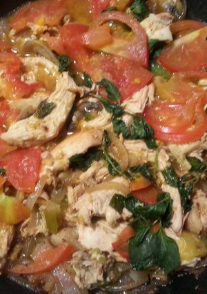 A picture of Stirfried Chicken with Vegetables.