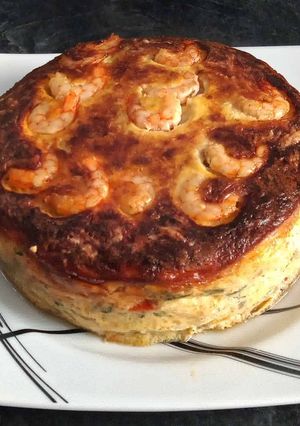 Una foto de Tarta de verduras y gambas