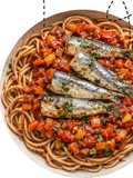 RECEITA SAUDÁVEL - Esparguete com Molho de Legumes e Sardinhas