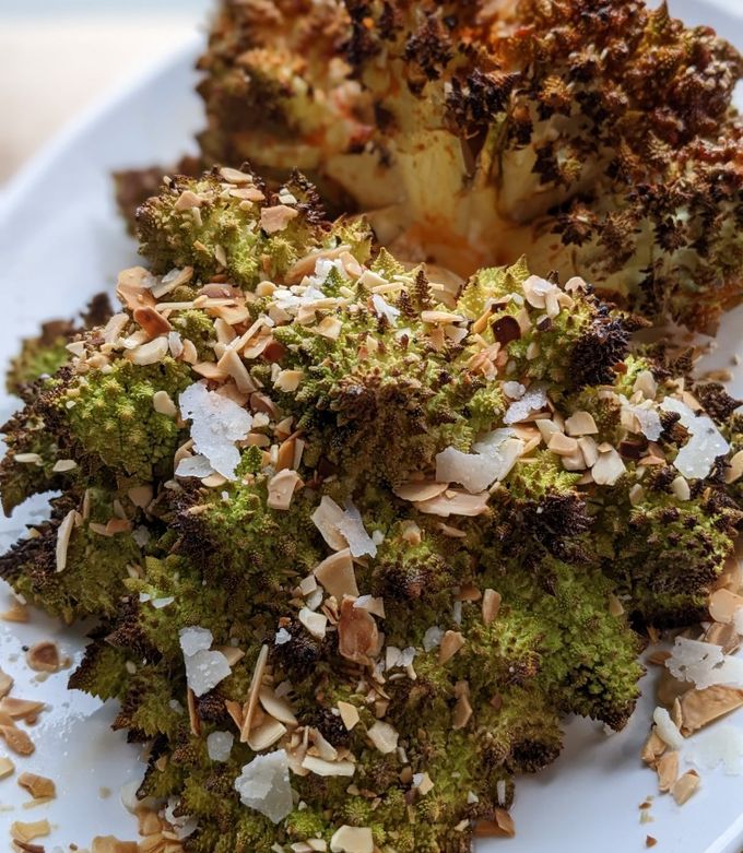 A picture of Air-fryer romanesco broccoli cauliflower done two ways.