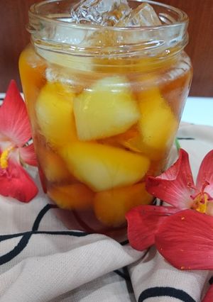 Hình của món Đào tươi ngâm -Pha Trà Đào.