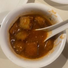 Soup with soya chunks A picture of Soup with soya chunks.
