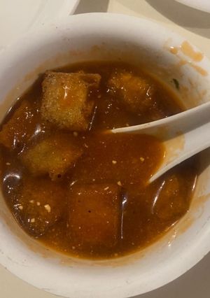 A picture of Soup with soya chunks.