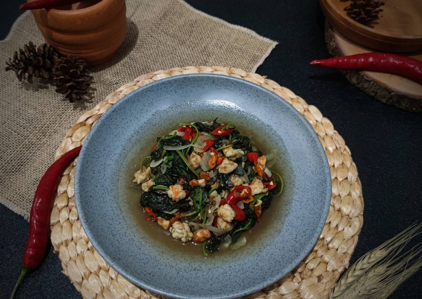Tumis Bayam Udang Pedas