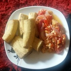 A picture of Unripe plantain with egg source #myhubby'sfavourite.
