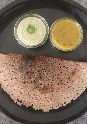 A picture of Ragi flour dosa (fermented)/No rice.