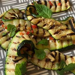 A picture of Courgette salad with mint, garlic, chilli, lemon and cold pressed rapeseed oil.