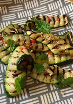 A picture of Courgette salad with mint, garlic, chilli, lemon and cold pressed rapeseed oil.