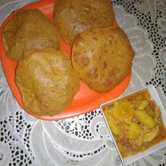 Aloo ki sabji with puri A picture of Aloo ki sabji with puri.