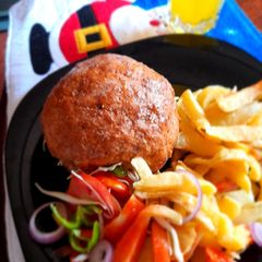 Burger and Fries on a budget(homemade) A picture of Burger and Fries on a budget(homemade).