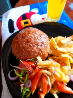 A picture of Burger and Fries on a budget(homemade).