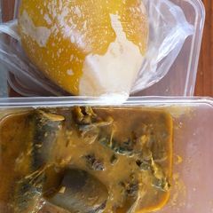 A picture of Owho soup and starch.