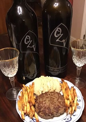 A picture of California Farm Wagyu Beef with Zinfandel Wine.