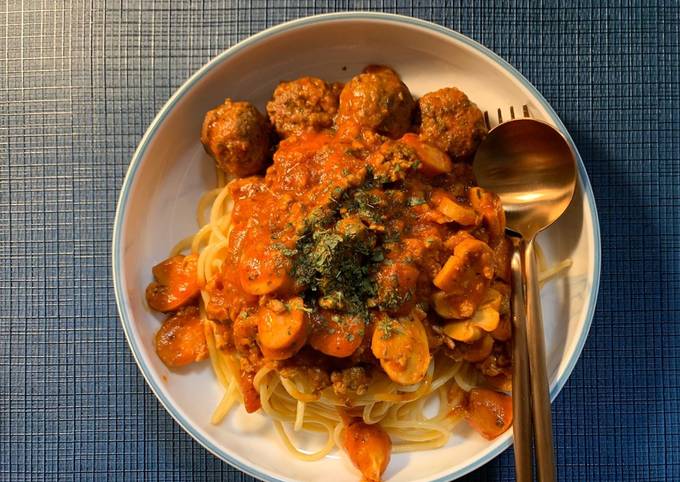 Simple Minced Meat Sausage Spaghettiʕ·͡ᴥ·ʔ