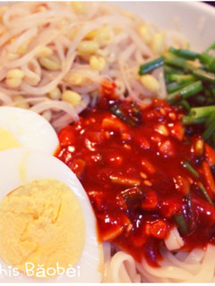 韓式涼拌麵食譜(豆芽菜版) 콩나물비빔면(Kongnamul Bibim Myeon) 的食譜成品照片
