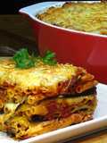 Pastel de berenjenas con macarrones y queso