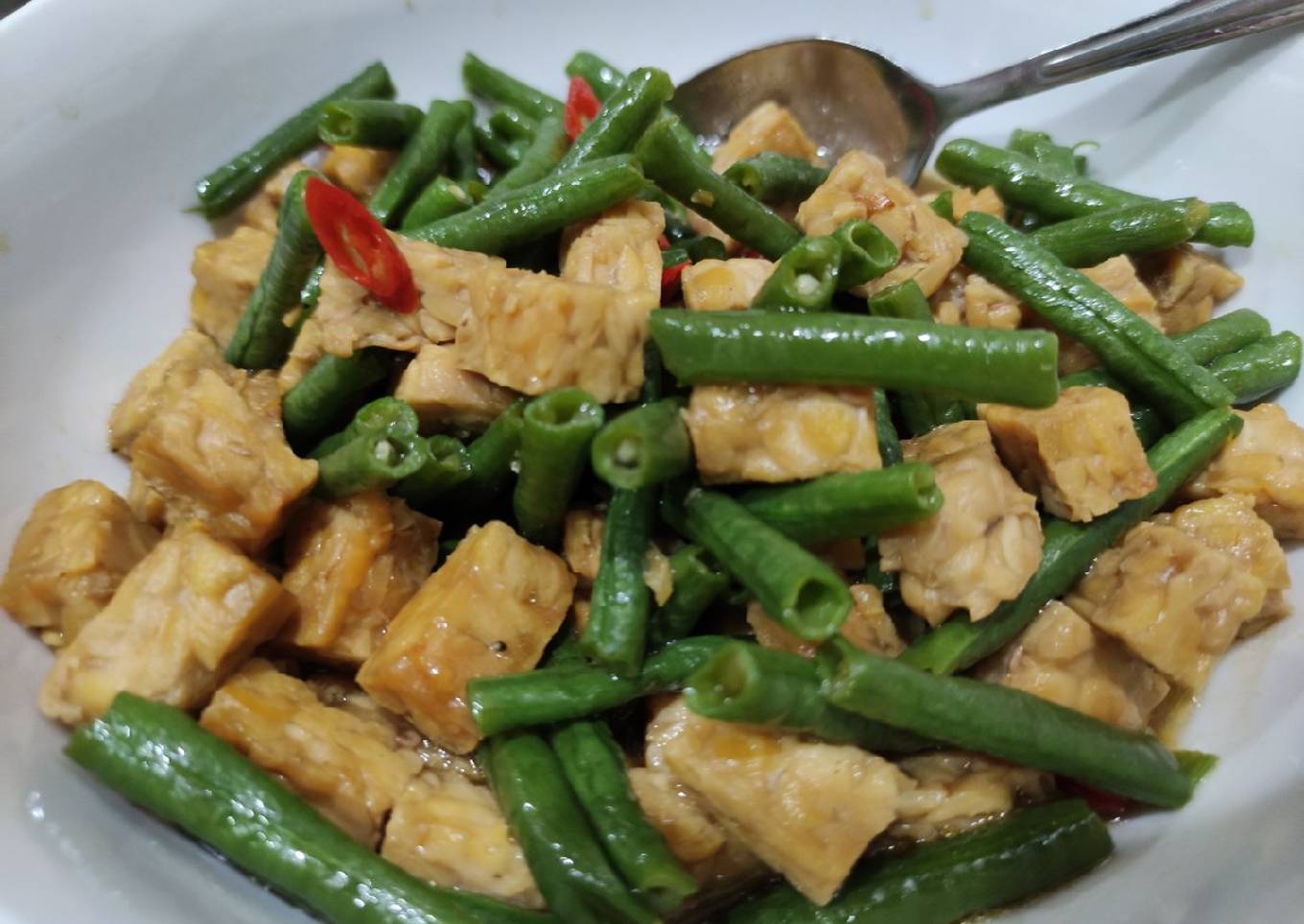 Tumis kacang panjang tempe simple
