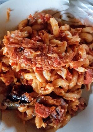 A picture of Macaroni and dry fish stew #abuja.