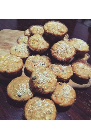 A picture of Carrot, Pineapple, and Apple Cupcakes.