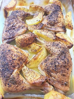 A picture of Lemon Chicken Thighs with Roasted Potatoes.