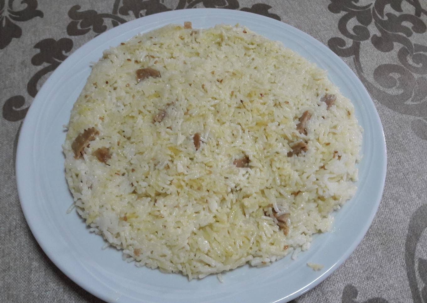 Arroz con tiras de pollo sin gluten vegano<br /> 🍚