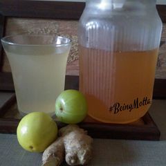 A picture of Amla-ginger-lemon squash/ juice.