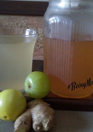 A picture of Amla-ginger-lemon squash/ juice.