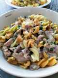 Fusilli tricolor con secreto a baja temperatura y gorgonzola