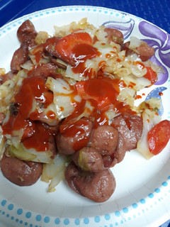 A picture of Cabbage, Smoked Sausage, and Carrot.