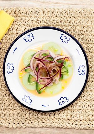 A picture of Shrimp Aguachile.