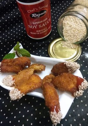A picture of Crispy seasame chicken stips.