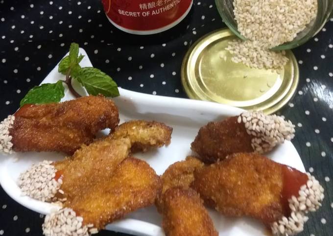 Crispy seasame chicken stips Recipe