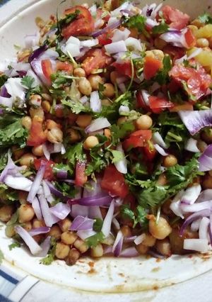 A picture of White Chana Chat with Homemade Masala.