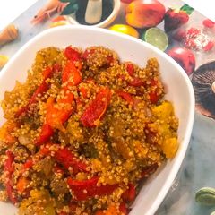 A picture of Spiced quinoa salad with grilled peppers.