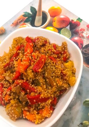 A picture of Spiced quinoa salad with grilled peppers.